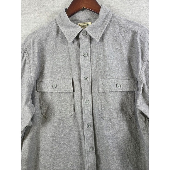 L.L. Bean Other - LL Bean Vintage Flannel Shirt Mens L TALL Chamois Cloth Fleece Heavyweight Gray